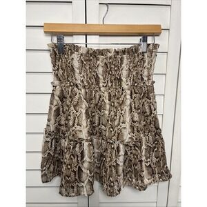 Storia Animal Print Snakeskin Smocked Tiered Ruffle Mini Skirt Size Small NWT